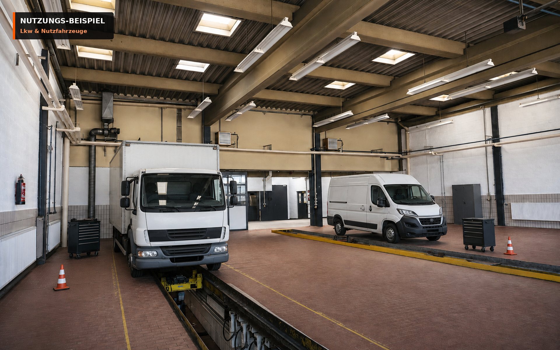 Nutzungs-Beispiel einer Lkw- und Nutzfahrzeugwerkstatt in der Gewerbehalle in Weiden